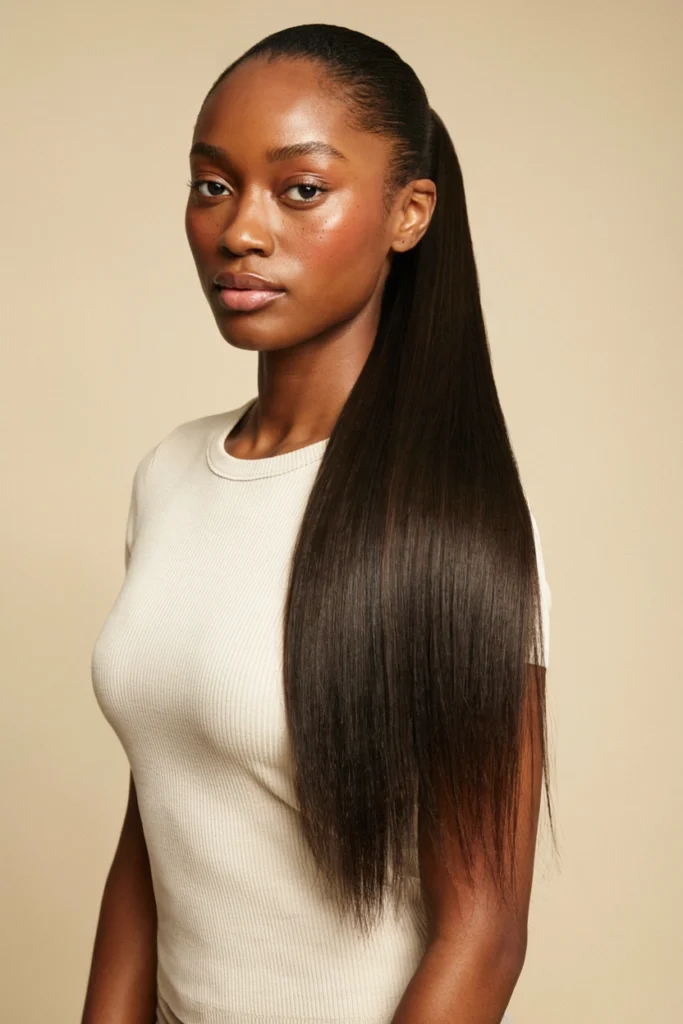 Long Straight Ponytail with Tapered Sides