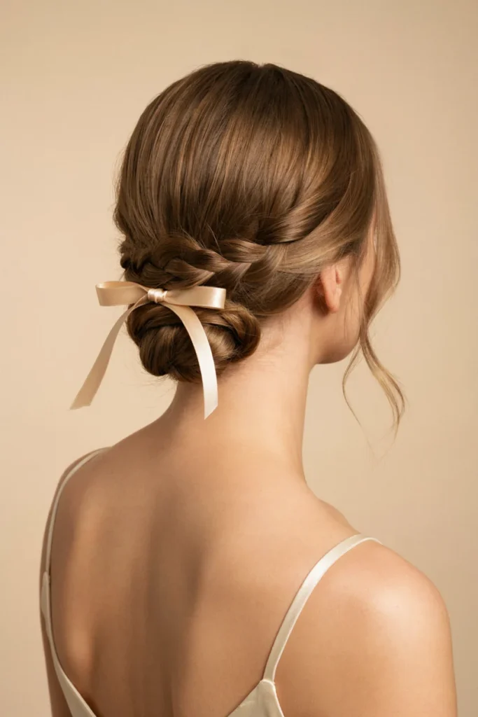 Low Braided Bun With a Bow
