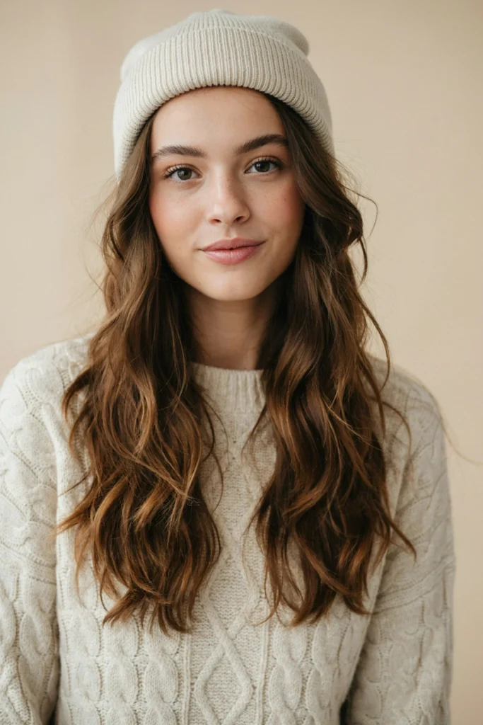 Messy Waves With a Folded Beanie