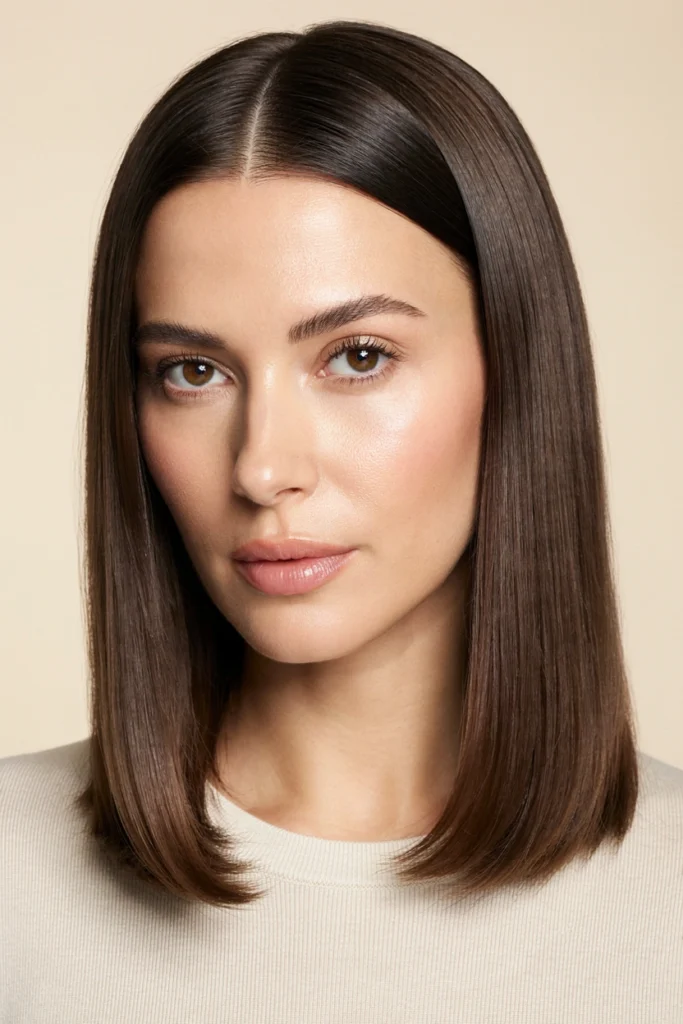 Middle-Parted Sleek Lob