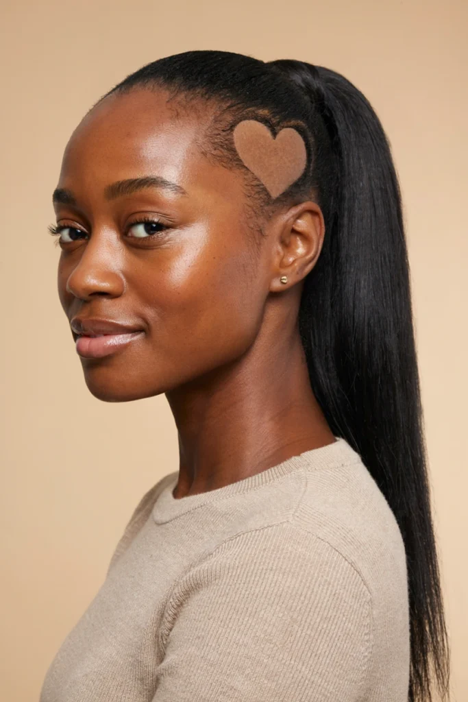 Ponytail with Heart-Shaped Shaved Design