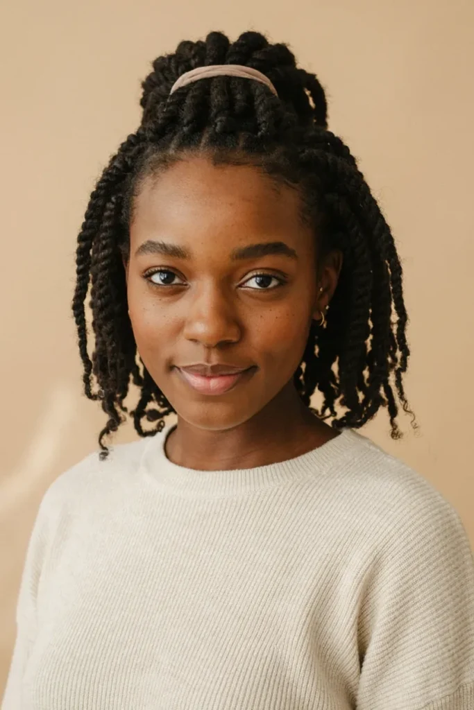 Short Crochet Twists With a Half-Up Style