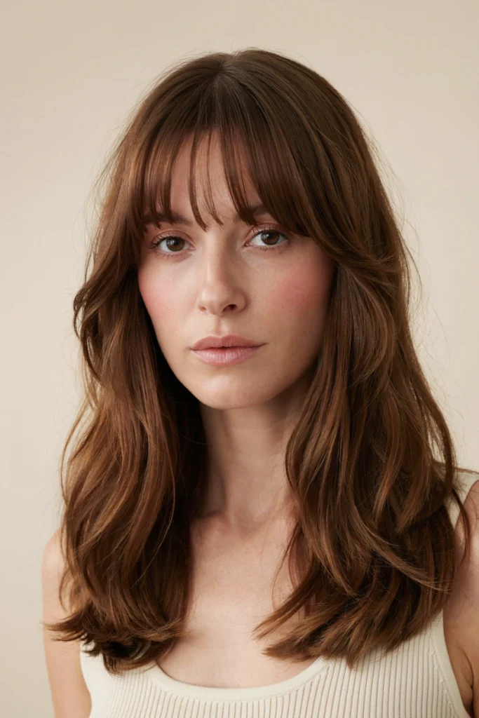 Shoulder-Length Lob With Curtain Bangs