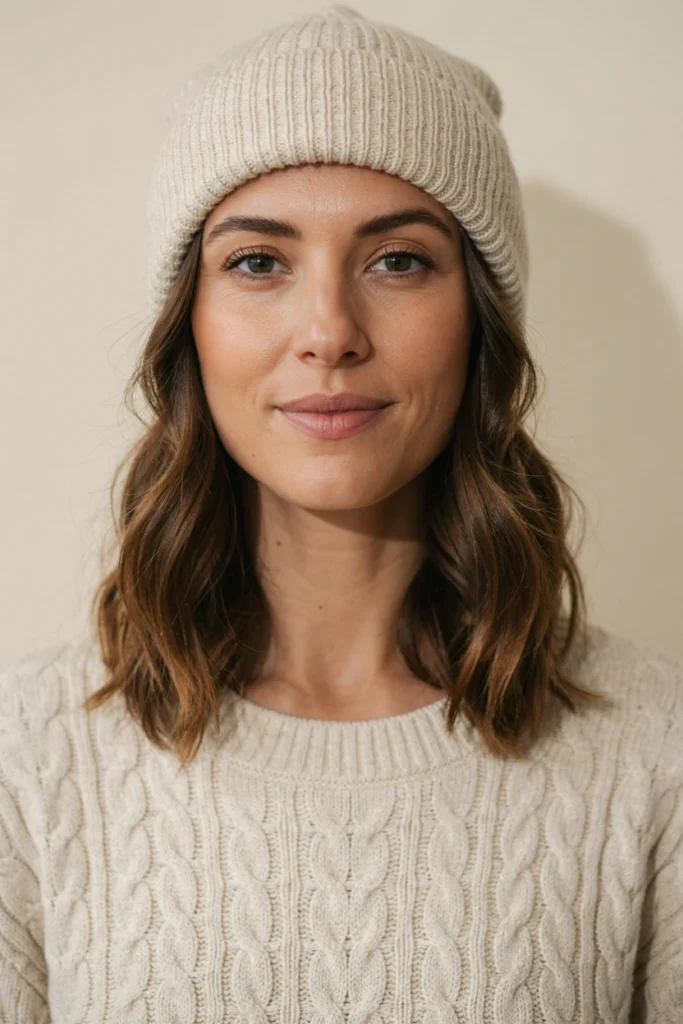 Shoulder-Length Waves With a Beanie