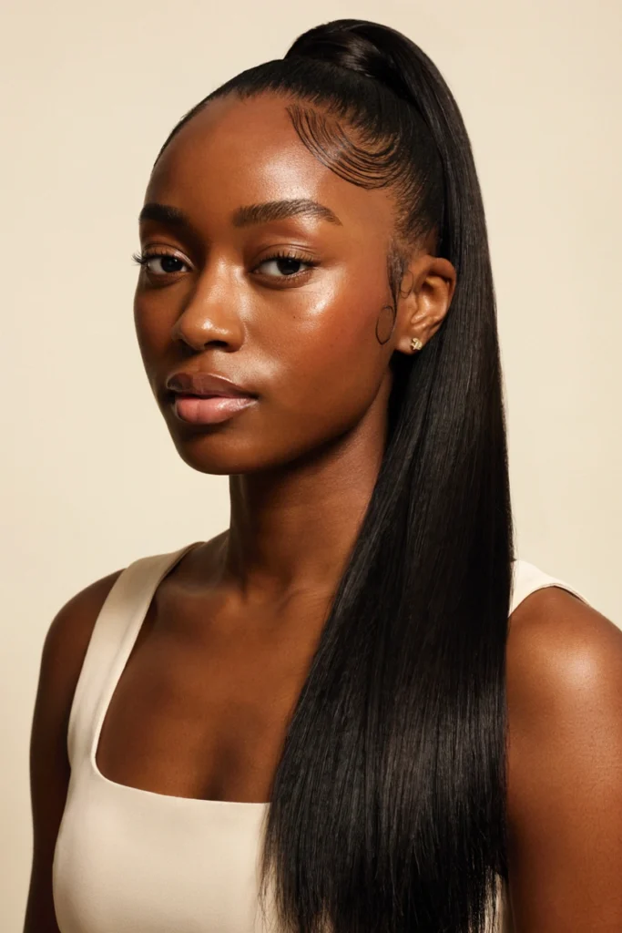 Statement Ponytail with Creative Shaved Designs