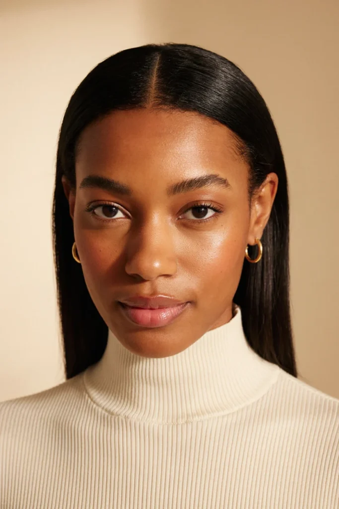 Straight Hair with Tucked-Behind-Ears Style