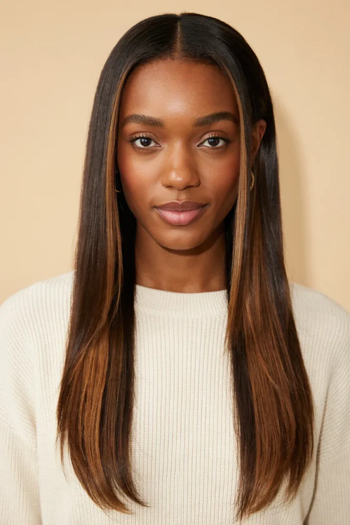 Straight Hair with Money-Piece Highlights