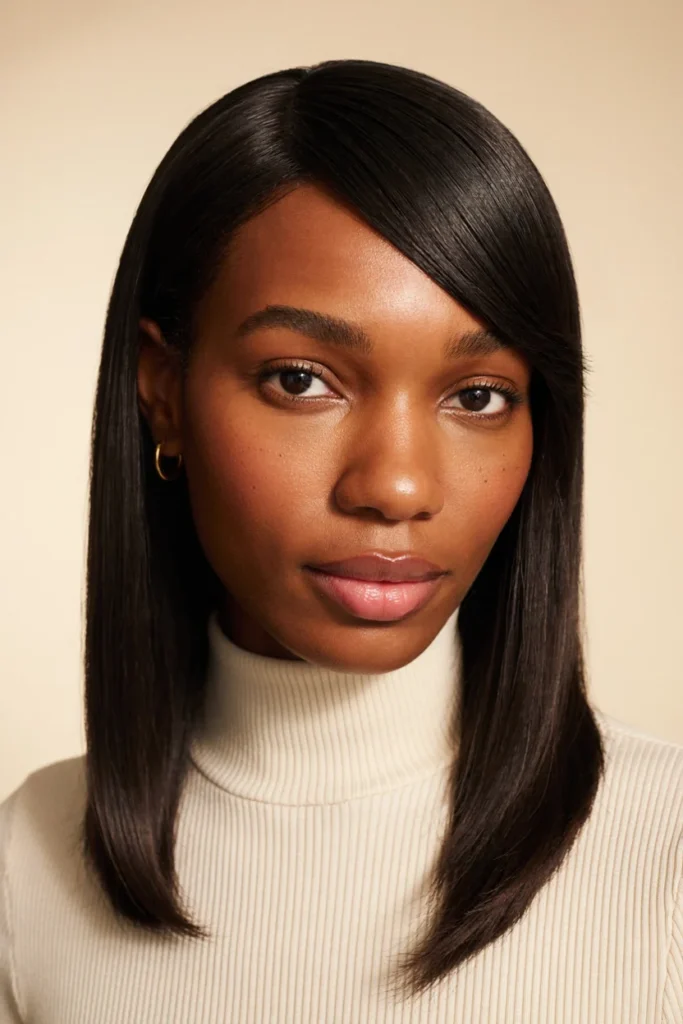 Straight Hair with Side-Swept Bangs
