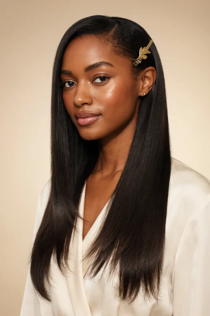 Straight Hair with a Sleek Hair Clip