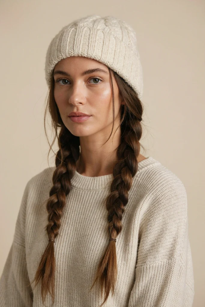 Two Loose Braids With a Beanie