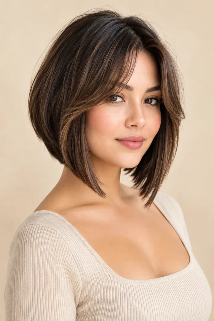 Angled Bob with Curtain Bangs