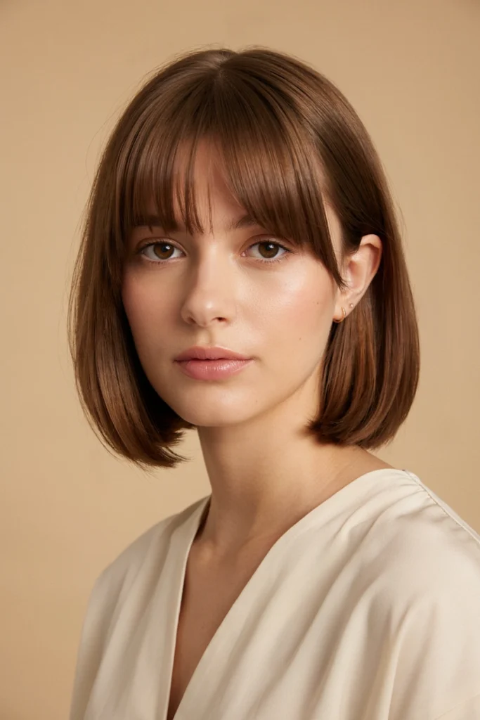 Brown Bob With Curtain Bangs