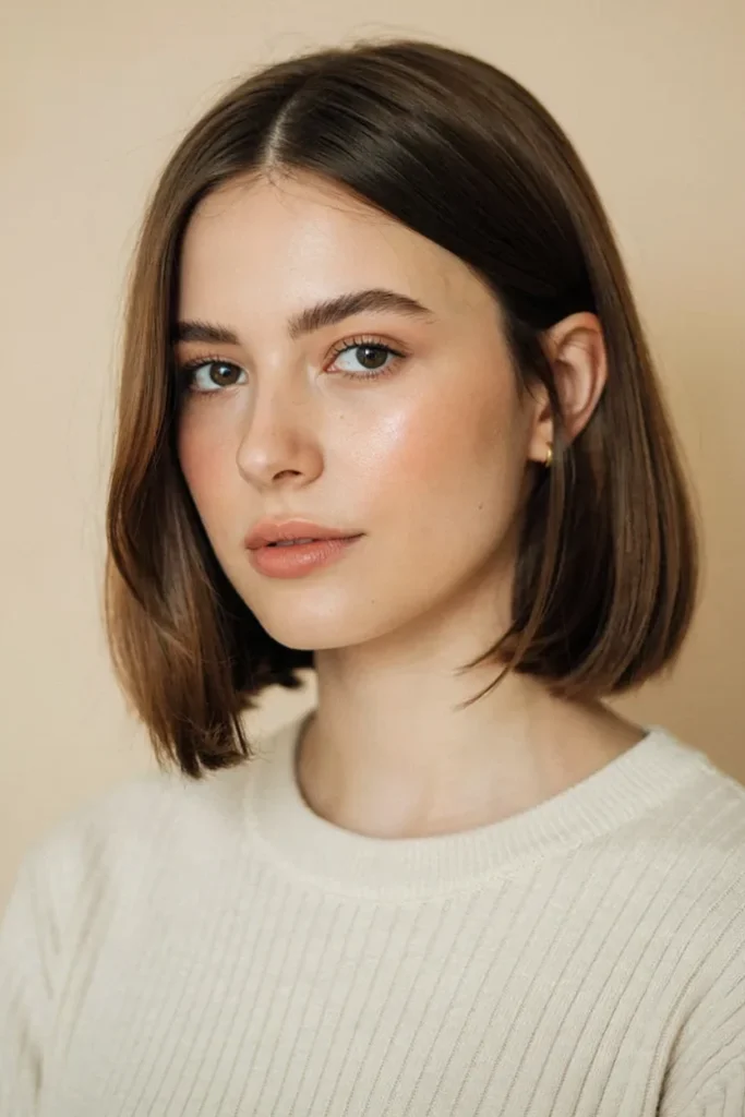 Brown Bob With Side-Swept Bangs