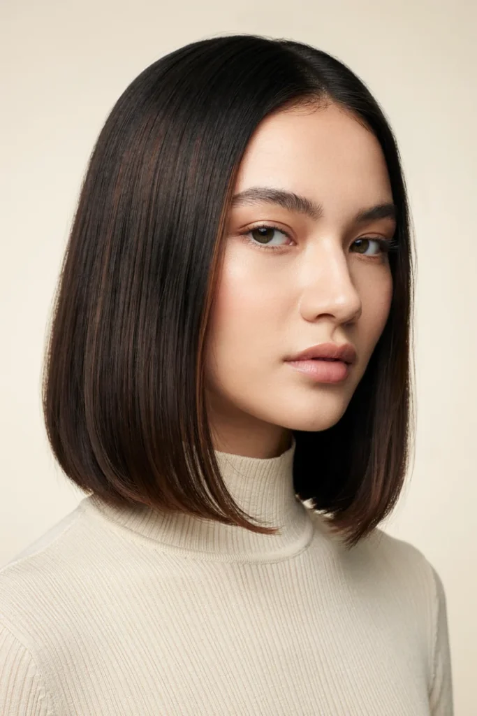 Brown Highlights on Black Bob Hair