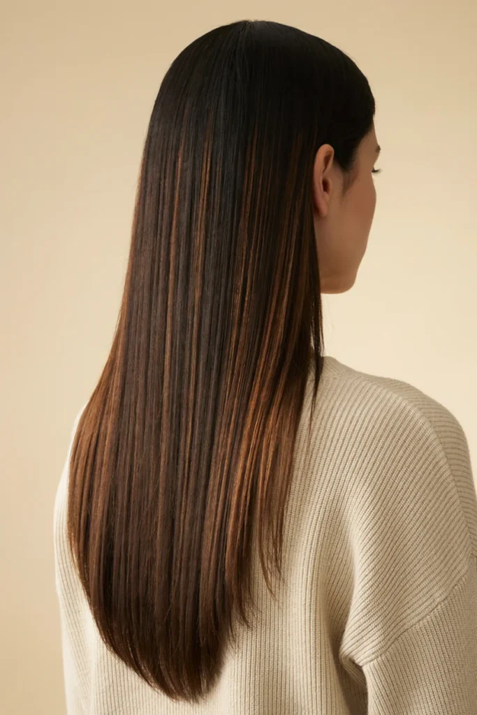 Brown Highlights on Straight Black Hair