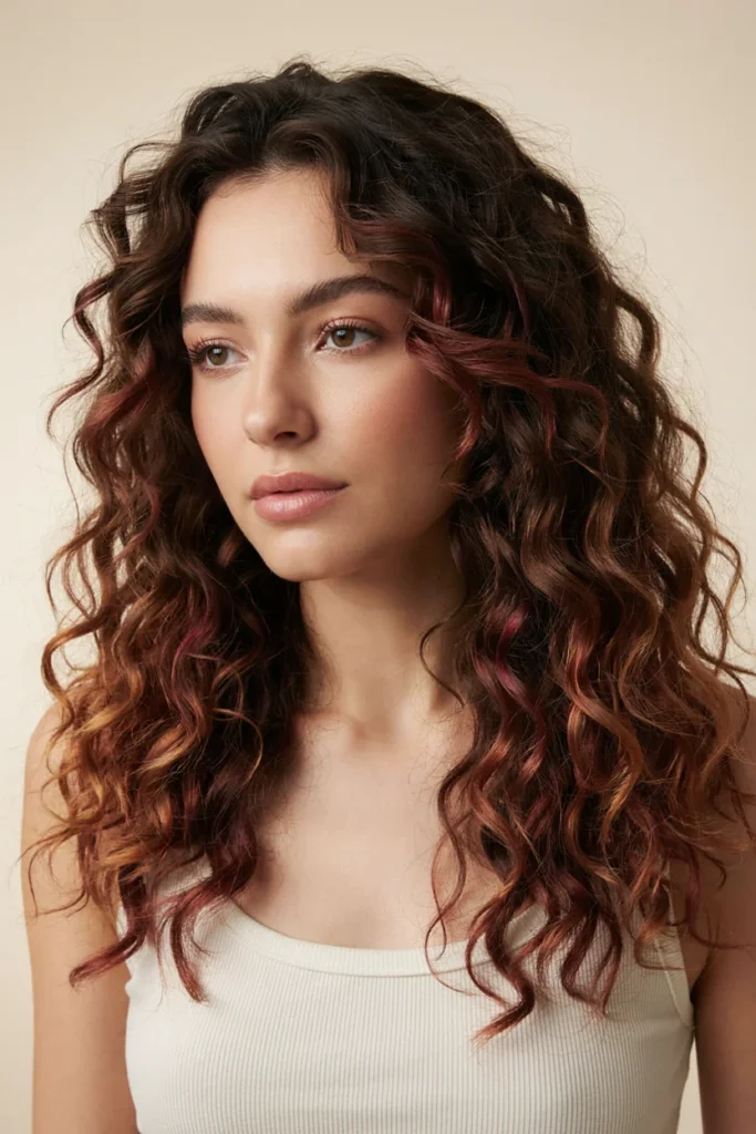 Cherry Cola Balayage on Curly Hair