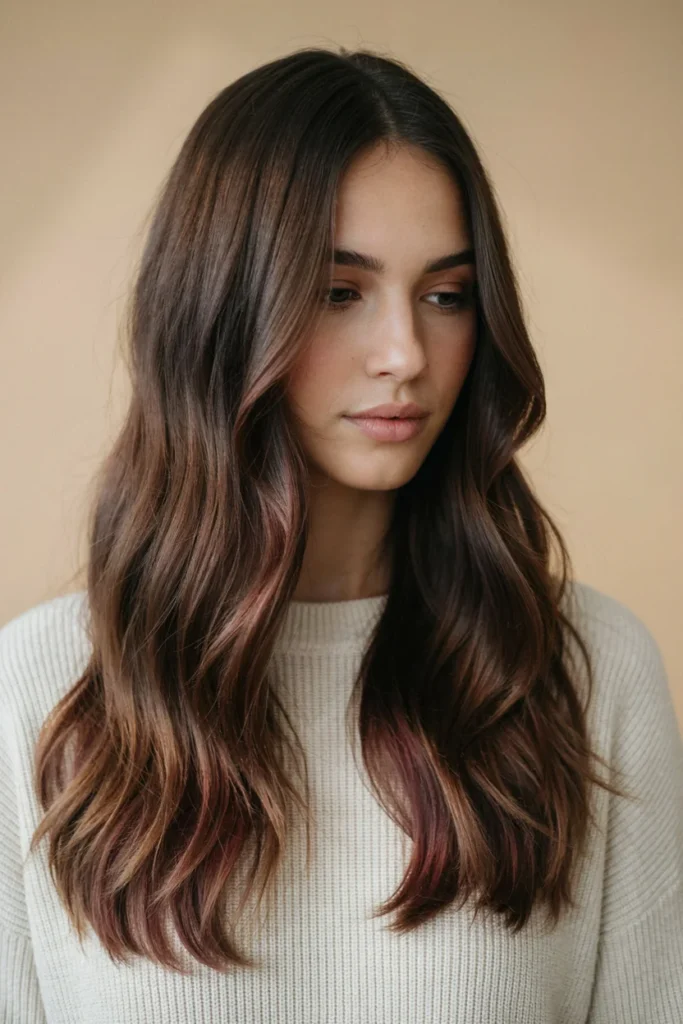 Cherry Cola Balayage with Soft Waves