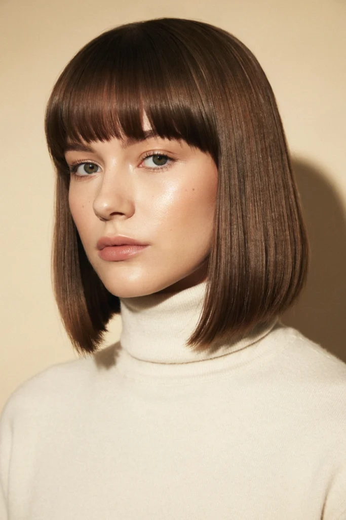 Chin-Length Bob With Blunt Bangs