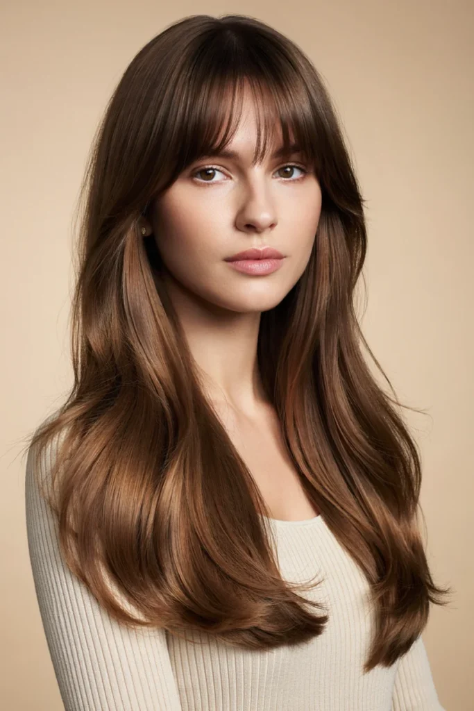 Classic Long Layers with Curtain Bangs