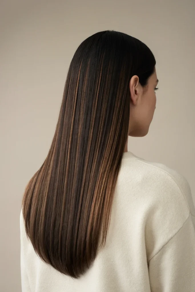 Cool-Toned Brown Highlights on Black Hair