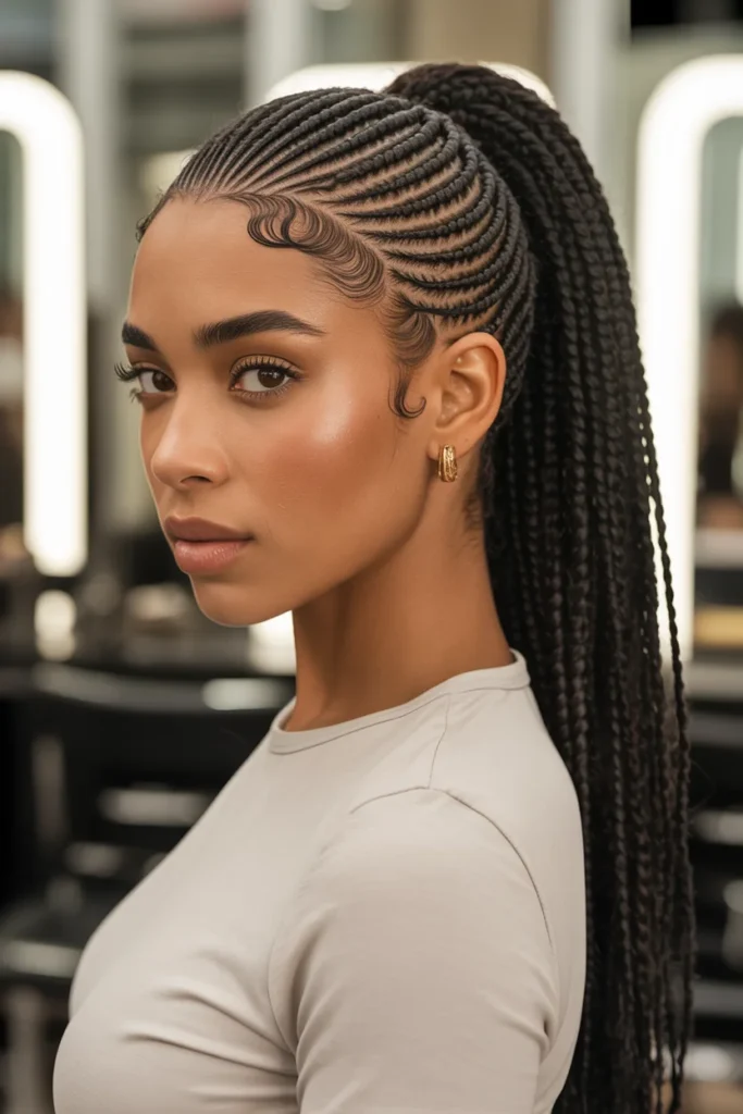 Cornrows with a High Ponytail