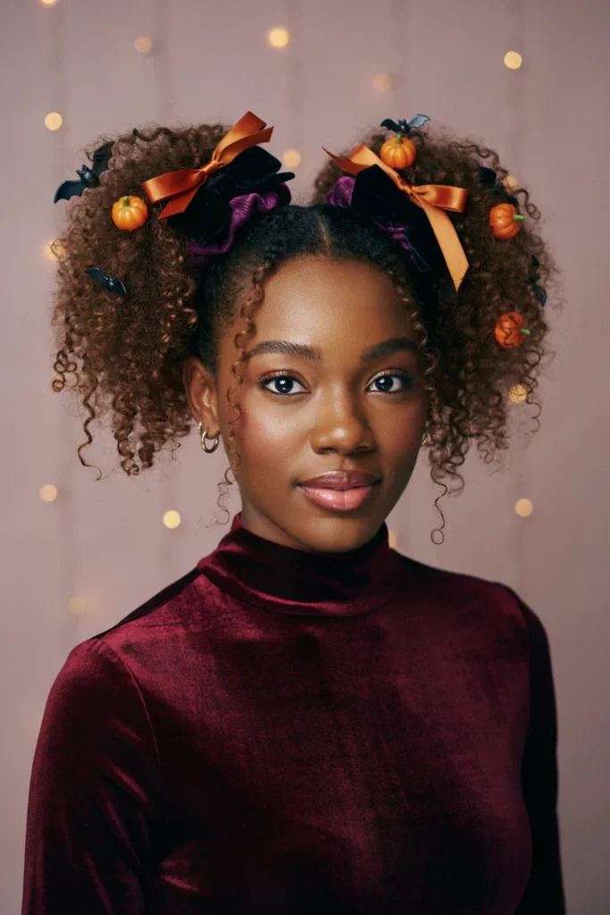 Cute Pigtails With Halloween Accessories
