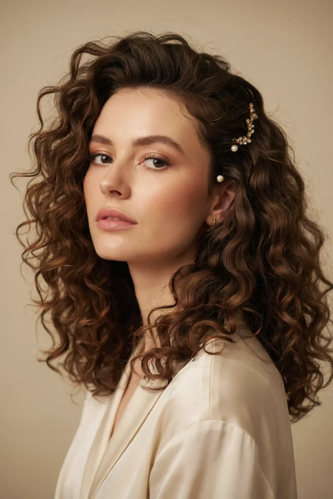 Elegant Curly Hairstyle With Hair Accessories