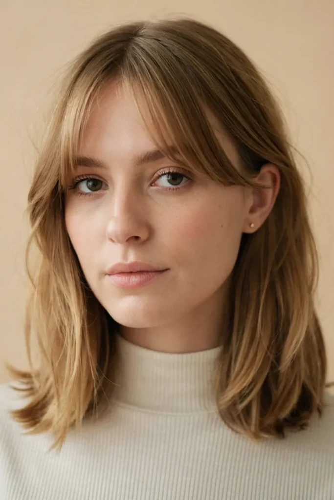 Feathered Lob With Side-Swept Bangs