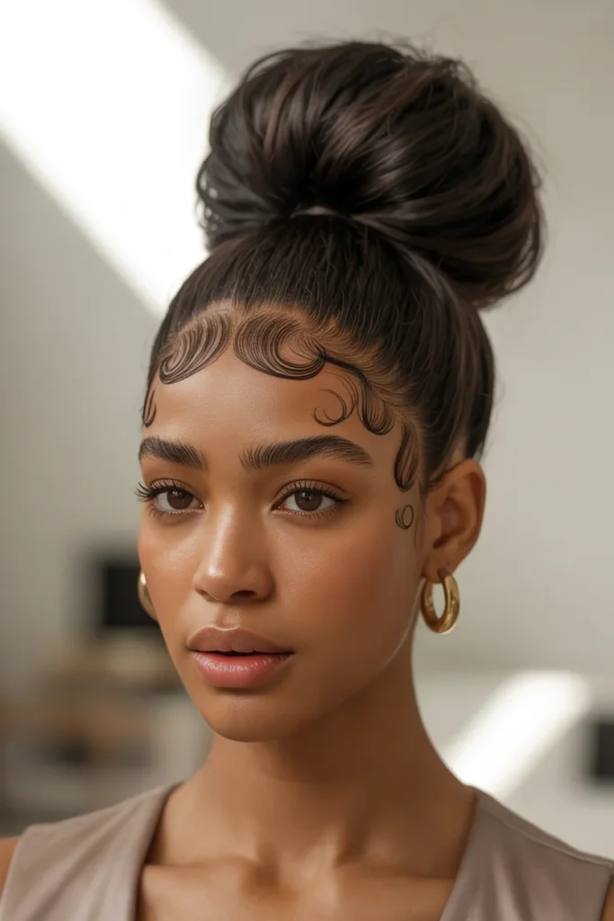 High Bun with Laid Edges