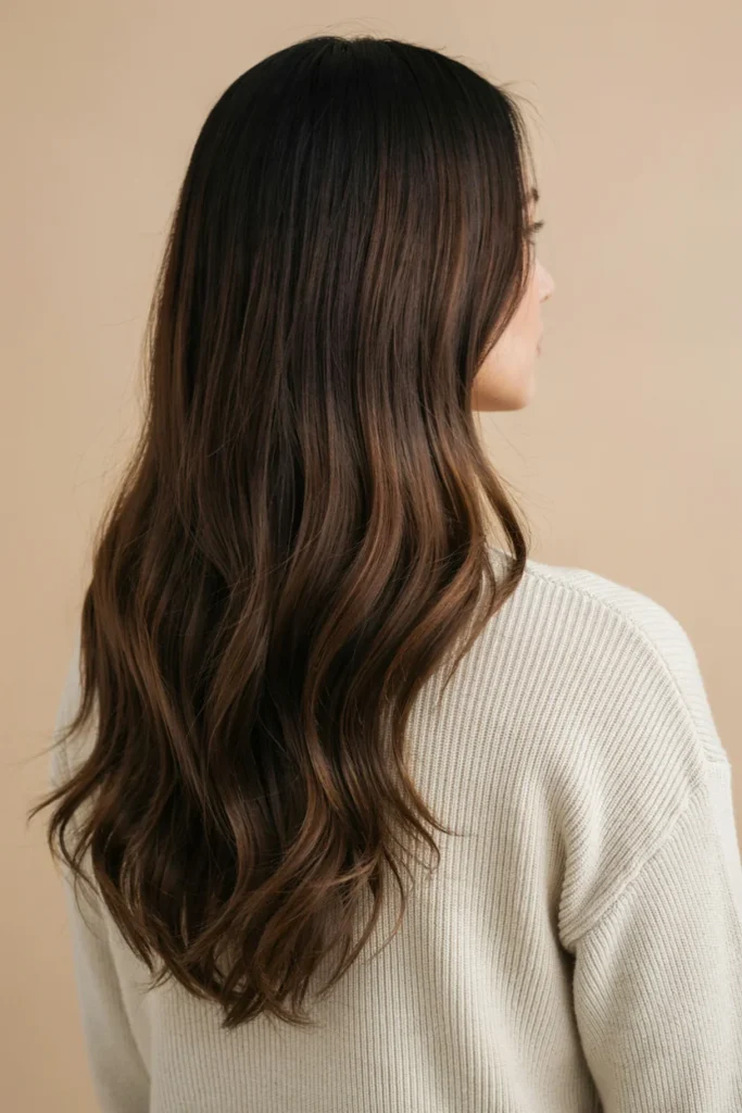 Low-Maintenance Brown Highlights on Black Hair