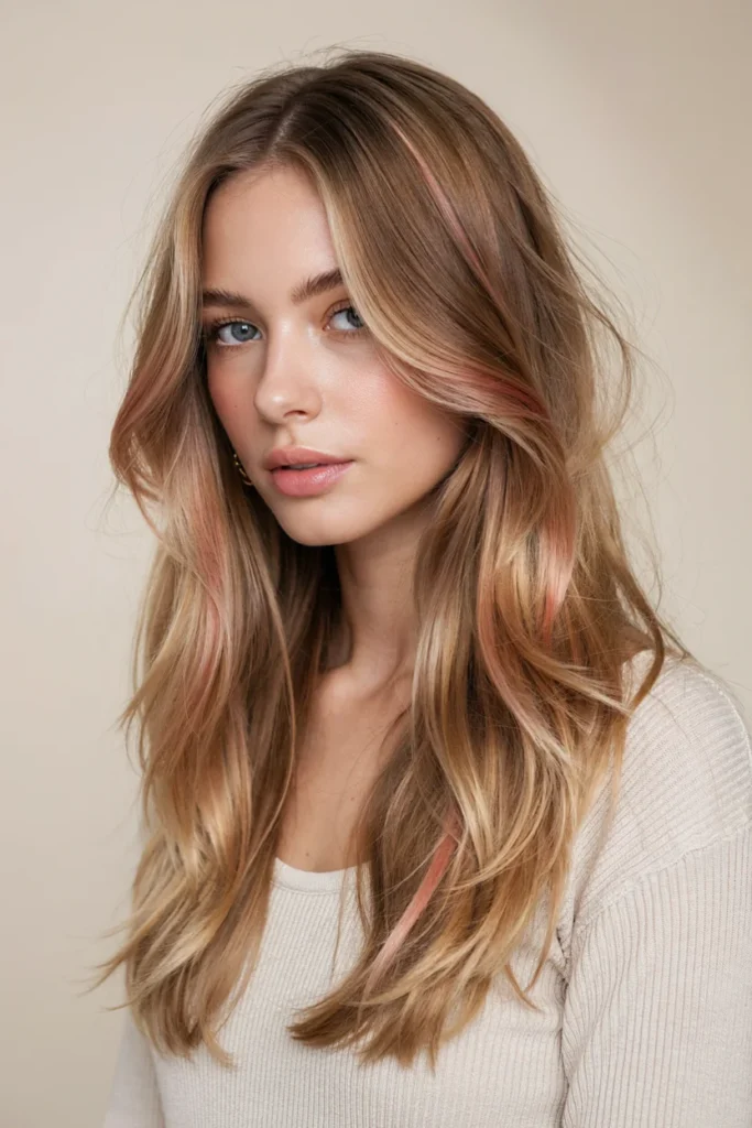 Pink and Blonde Highlights on Brown Hair