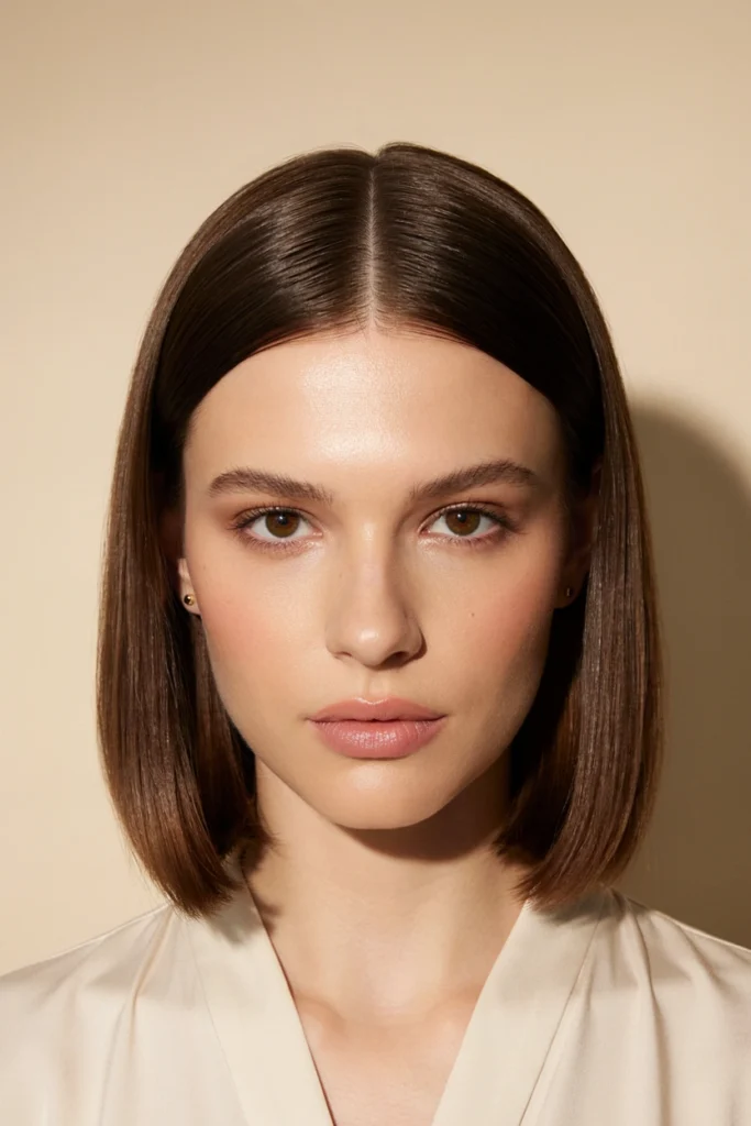 Polished Brown Bob With a Middle Part