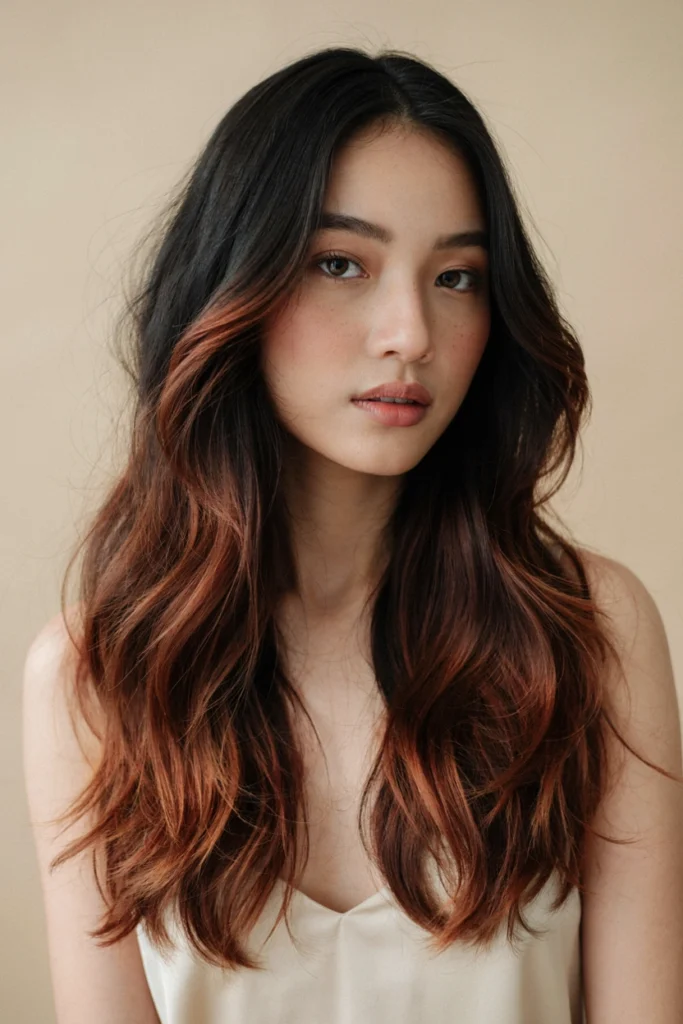 Red Copper Balayage on Black Hair
