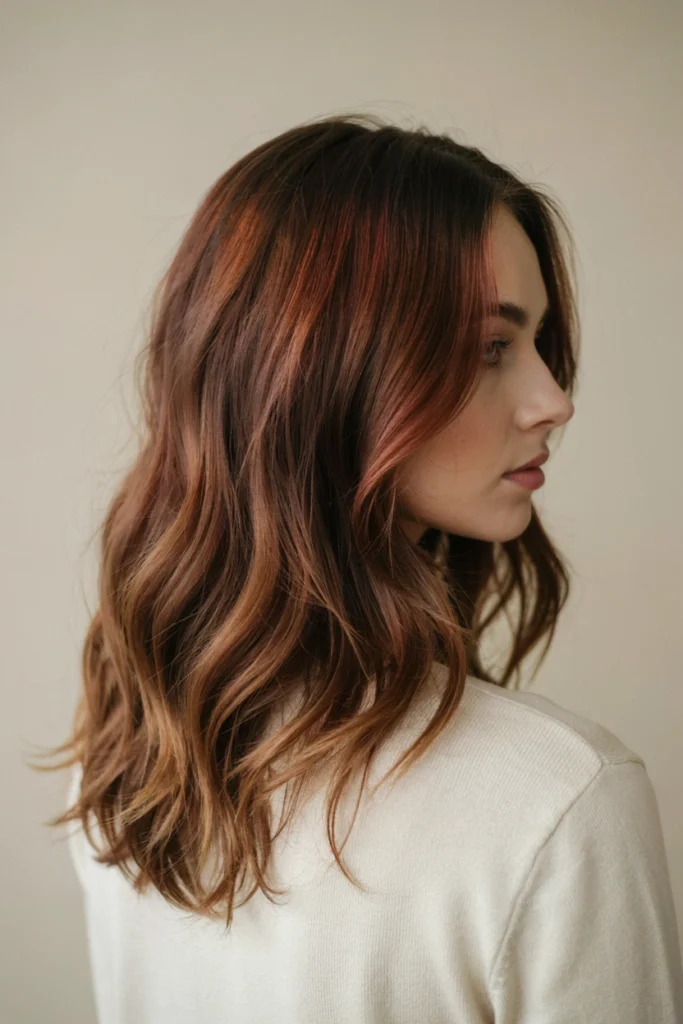 Red Copper Balayage on Wavy Hair