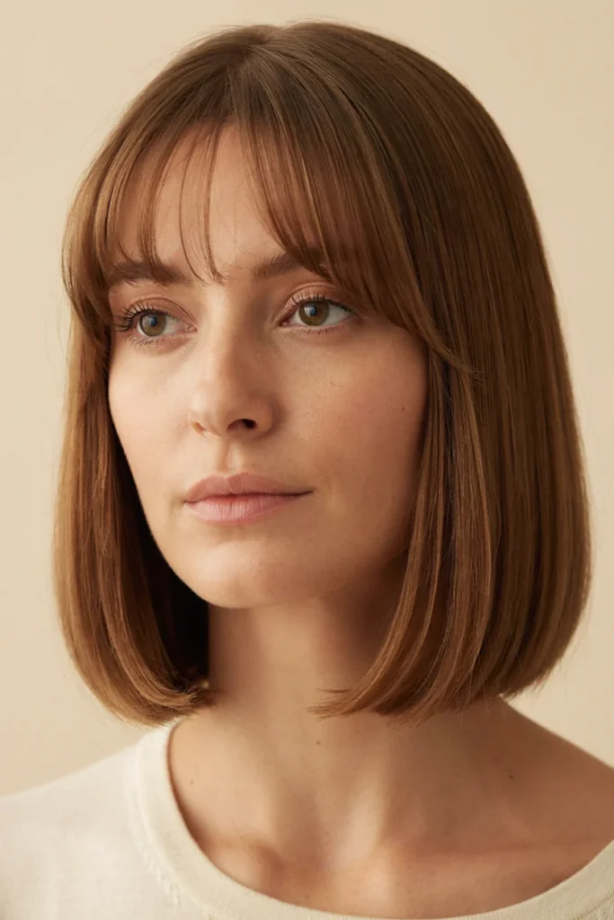 Sleek Lob with Soft Curtain Bangs