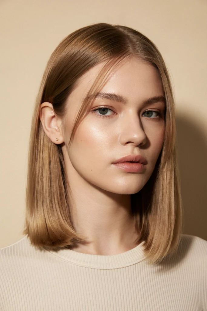 Sleek Lob With Side-Swept Bangs