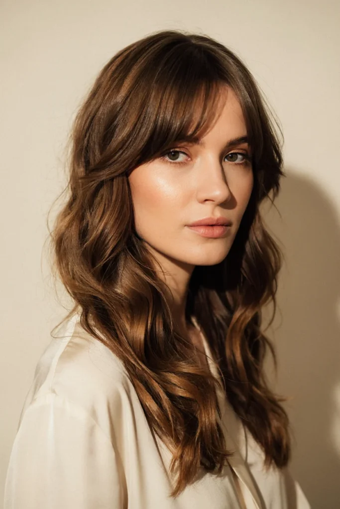 Soft Curls with Side-Swept Bangs