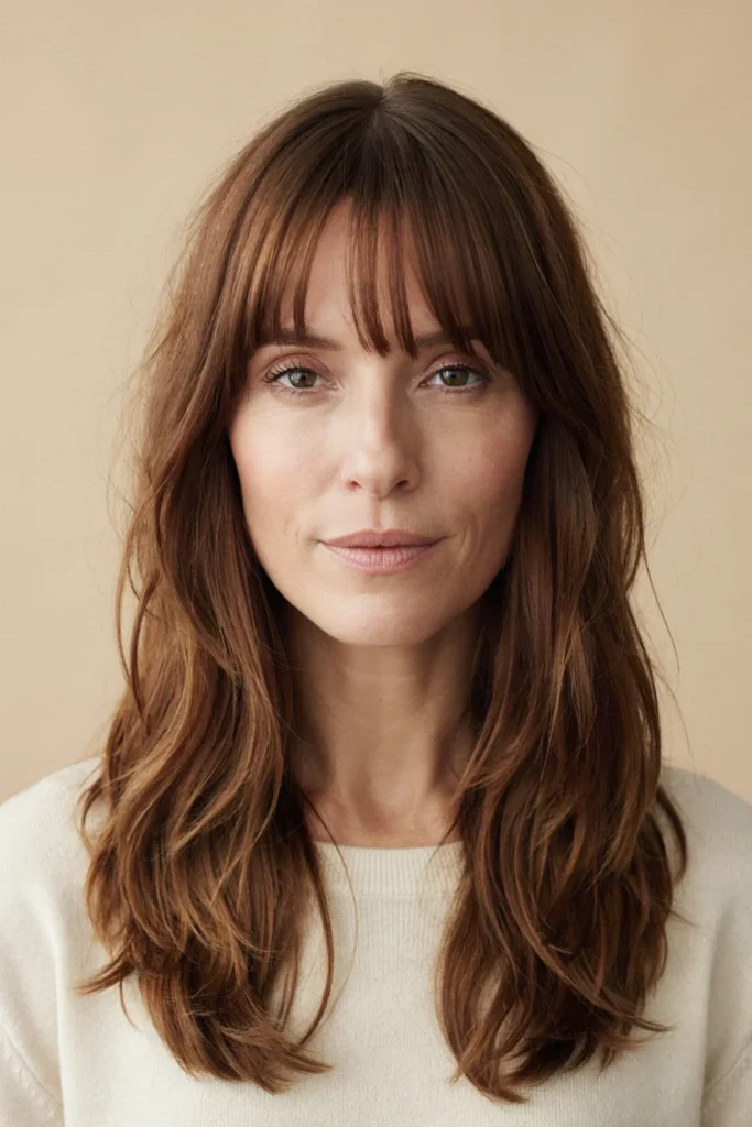 Soft Curtain Bangs with Long Layers