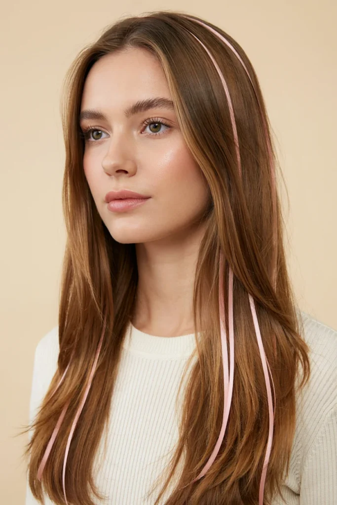 Subtle Pink Streaks on Brown Hair