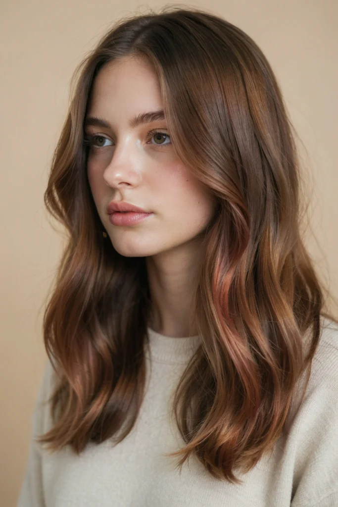 Subtle Red Copper Balayage on Brown Hair