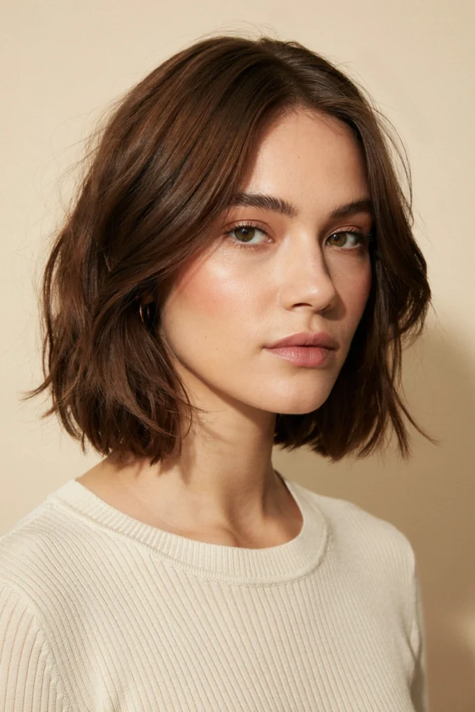 Textured Brown Bob With Piecey Ends