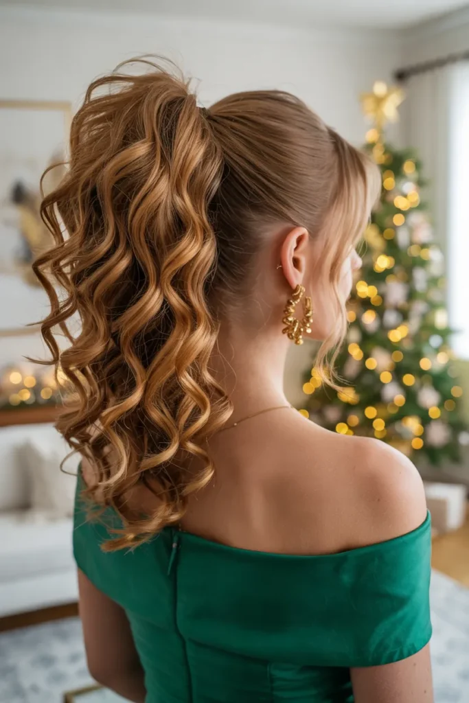 High Ponytail With Voluminous Curls