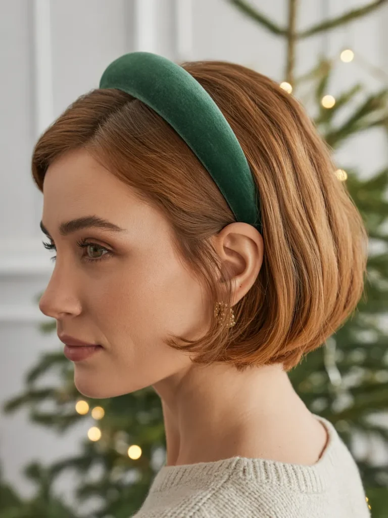 Short Hair With a Festive Green Headband