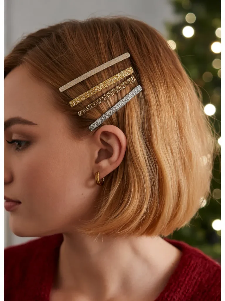 Short Hair With Glittery Bobby Pins