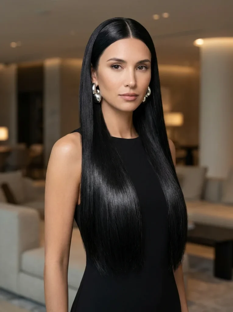 Sleek Straight Hair With a Middle Part